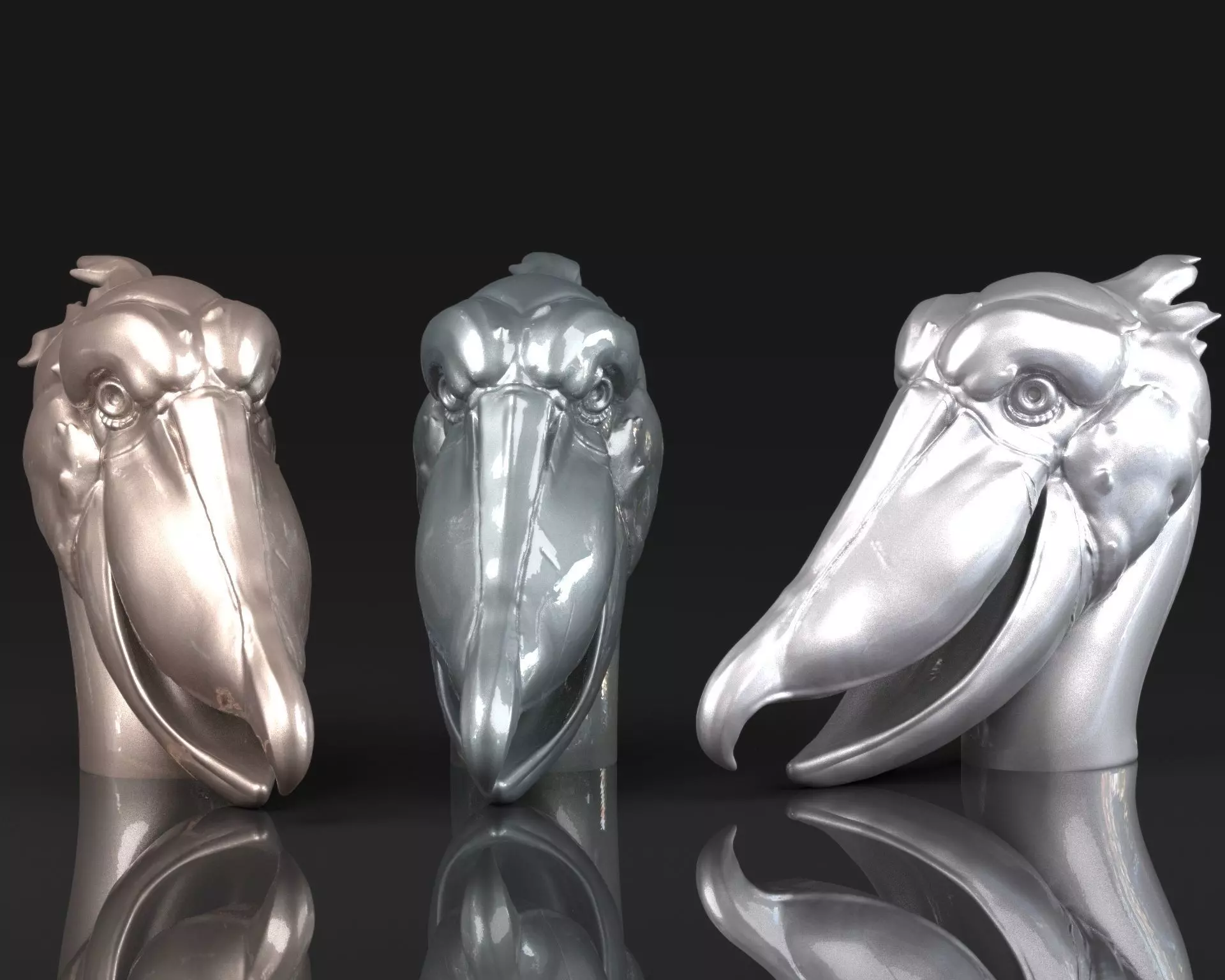 Shoebill pair of pelican heads 3D print model