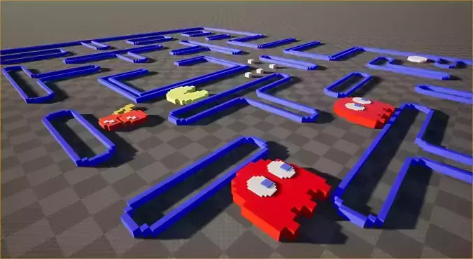 Original Pixel Pacman Complete Models Low-poly 3D model