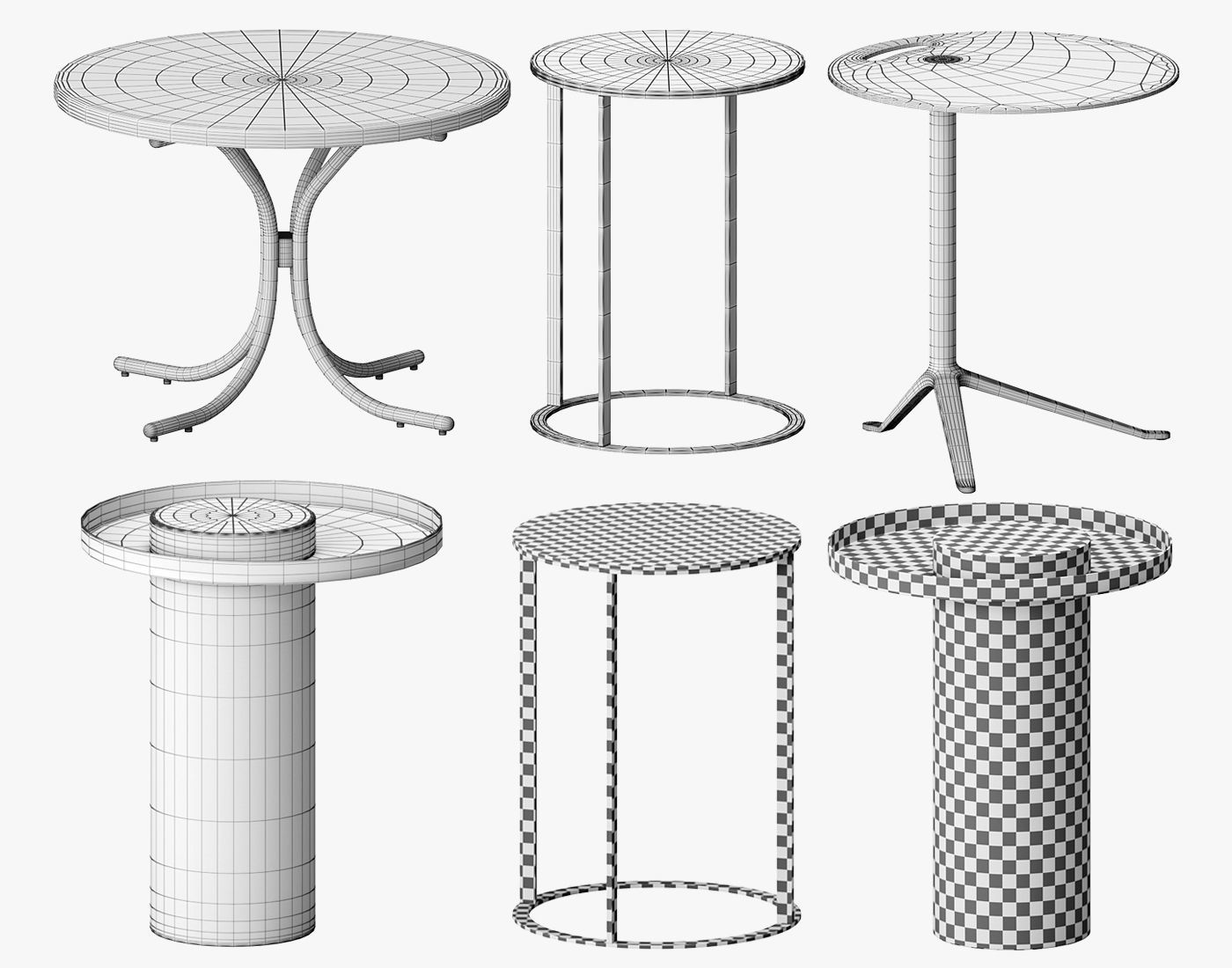 Table Set marble with metal legs 3D model_19