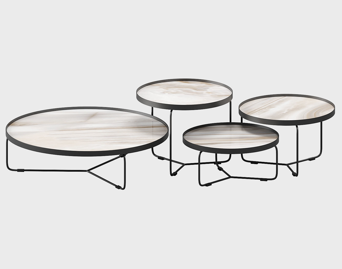 Table Set marble with metal legs 3D model_2