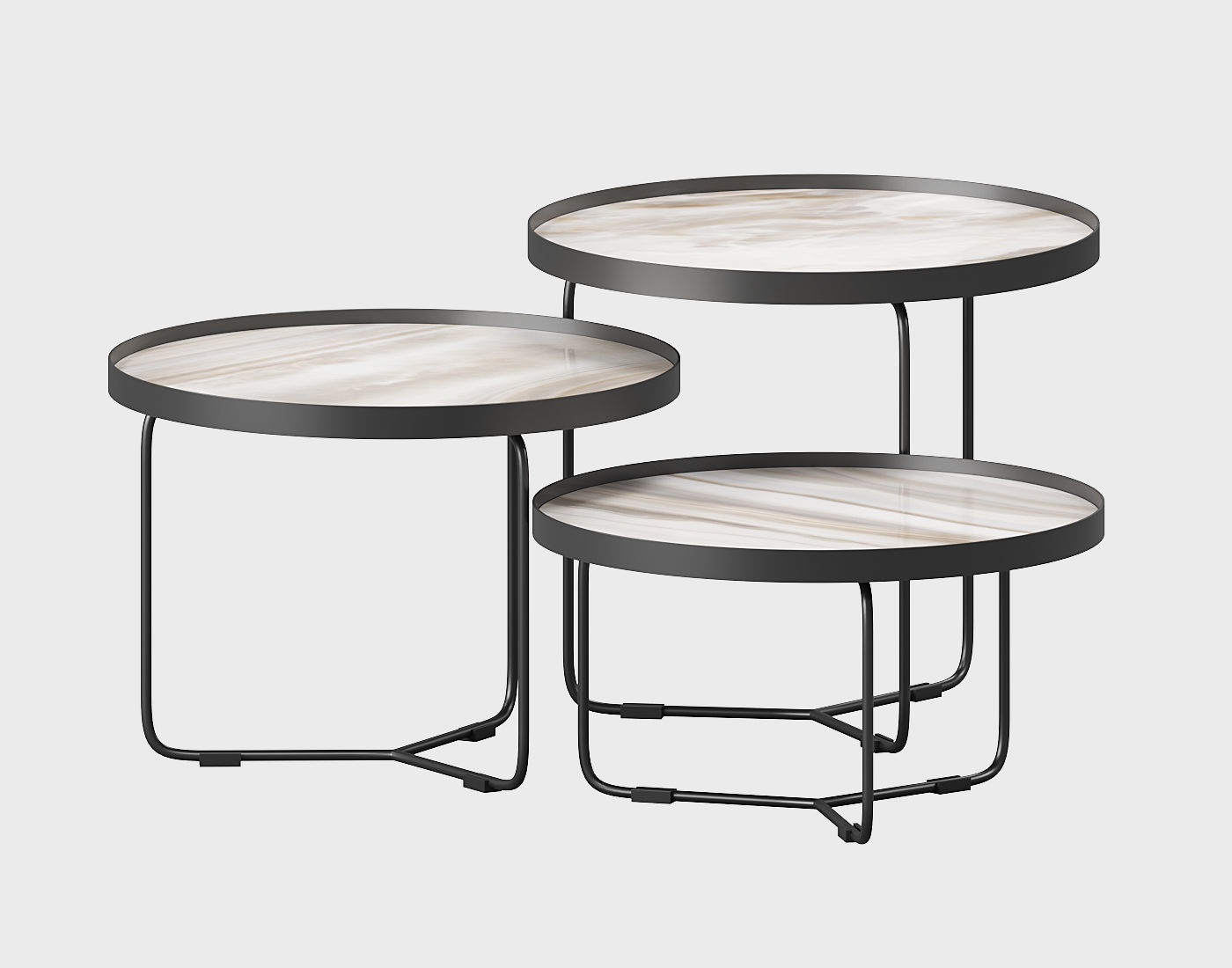 Table Set marble with metal legs 3D model_6