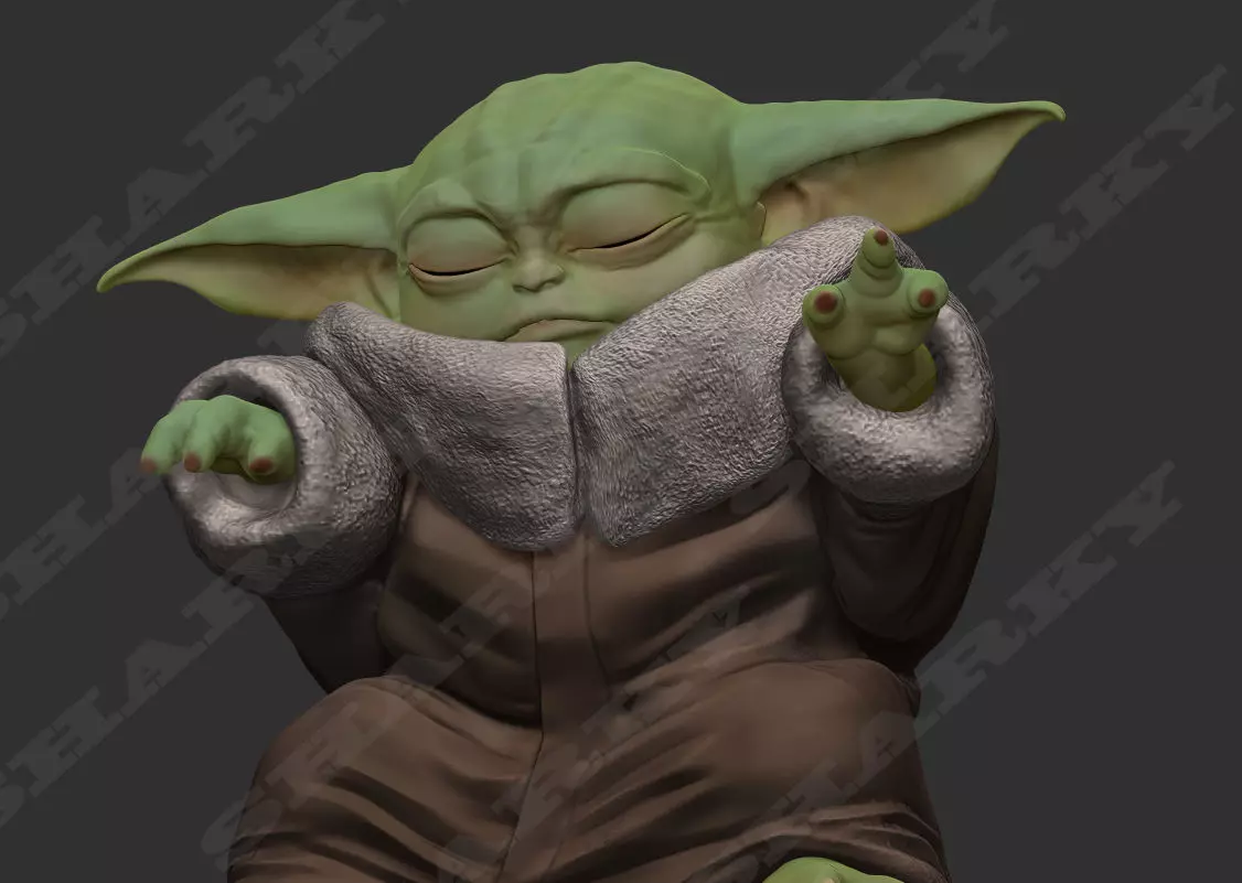 baby yoda force 1 pose 3D print model_0