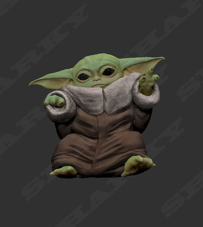 baby yoda force 1 pose 3D print model_1