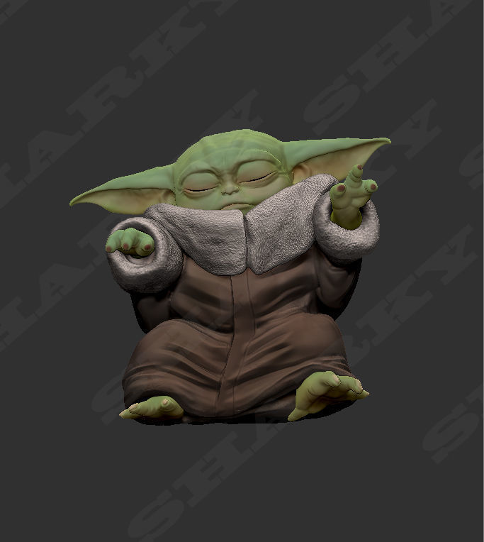 baby yoda force 1 pose 3D print model_2