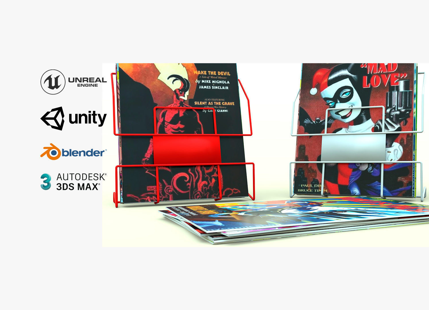 Comic Book Metal Wire Rack Low-poly 3D model_2