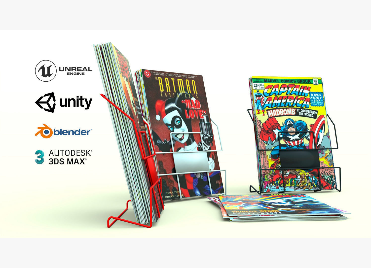 Comic Book Metal Wire Rack Low-poly 3D model_5