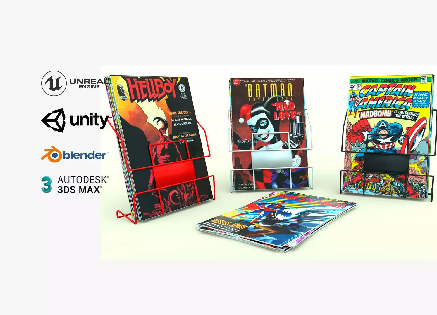 Comic Book Metal Wire Rack Low-poly 3D model_0