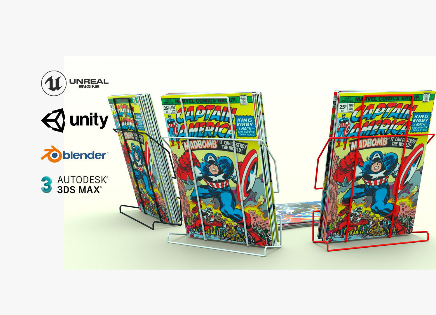 Comic Book Metal Wire Rack Low-poly 3D model_4