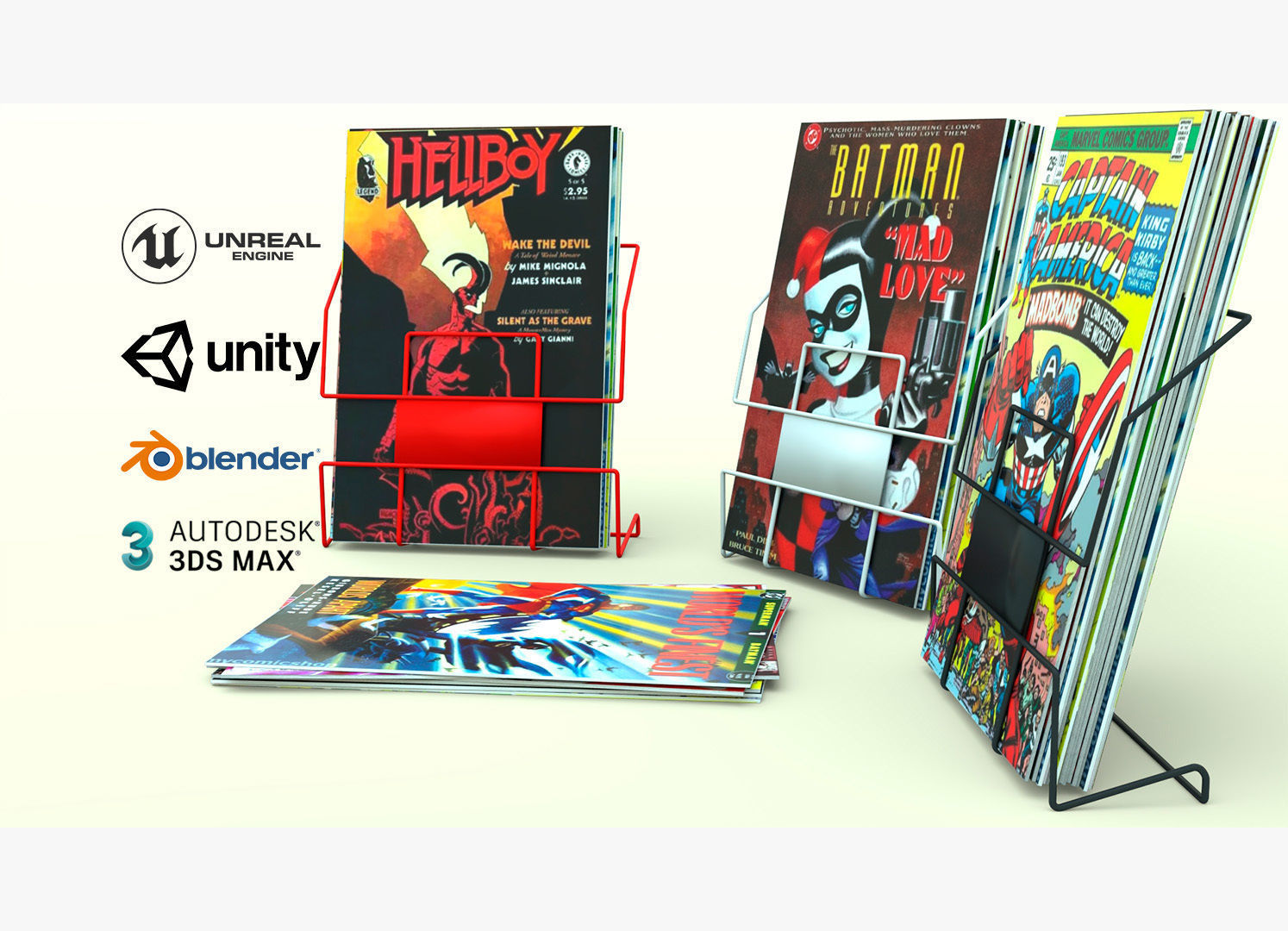 Comic Book Metal Wire Rack Low-poly 3D model_3