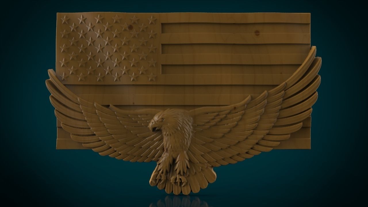 American Eagle with Flag 3D STL File - CNC and 3D Printing 3D print model_3