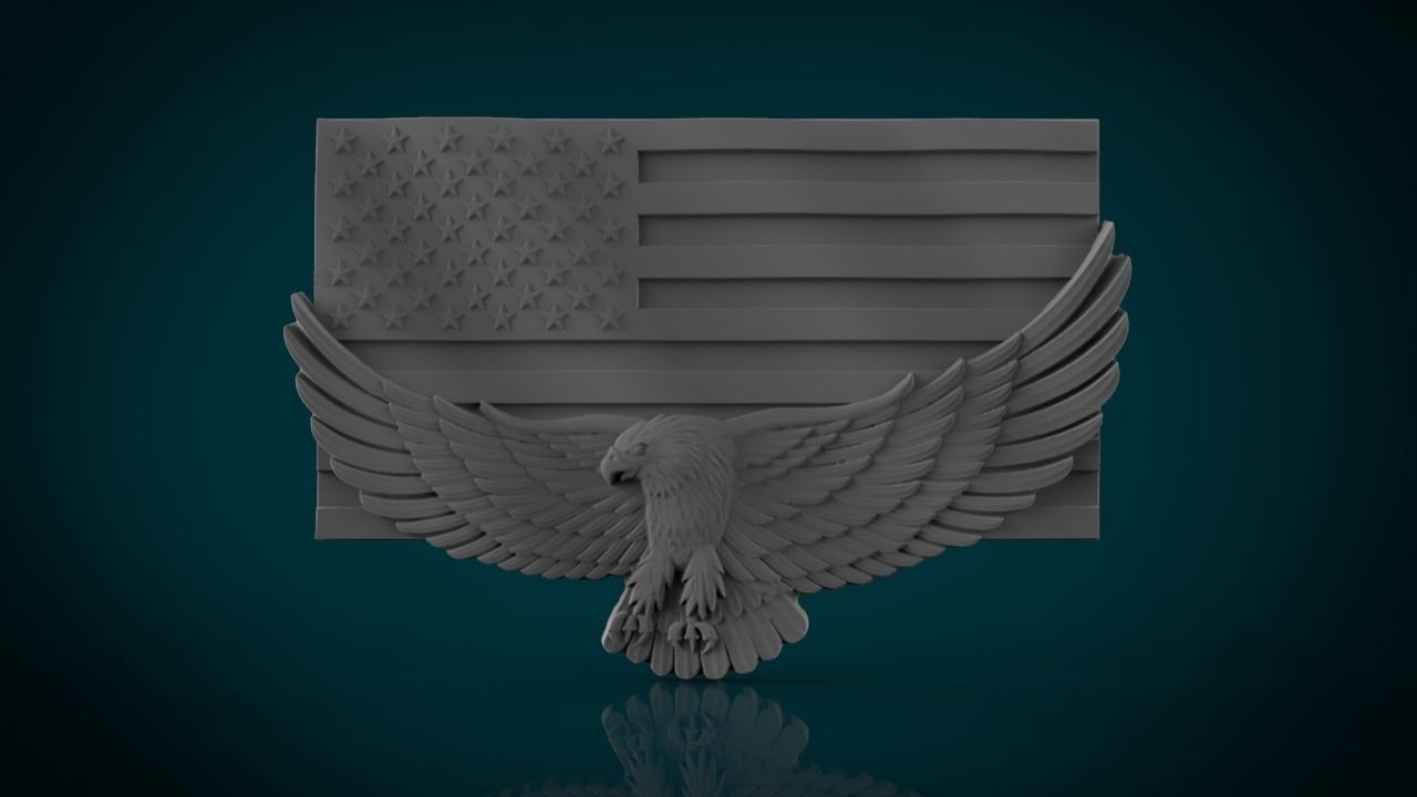 American Eagle with Flag 3D STL File - CNC and 3D Printing 3D print model_4