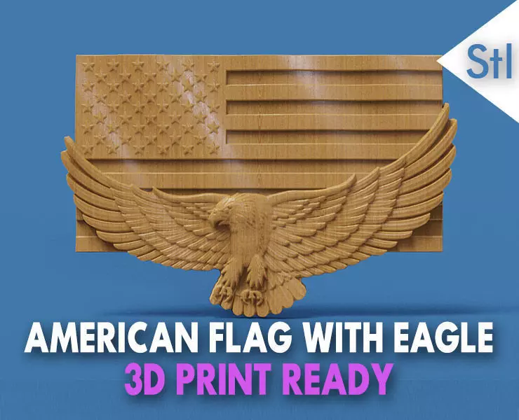 American Eagle with Flag 3D STL File - CNC and 3D Printing 3D print model_0