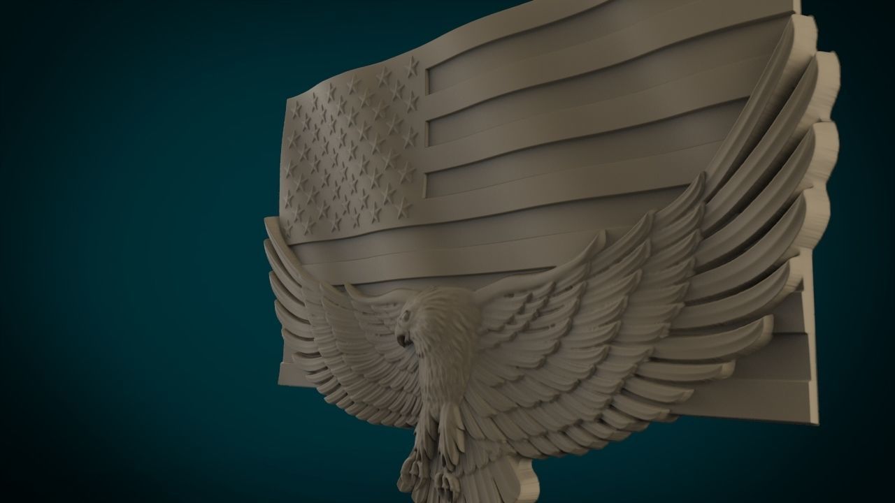 American Eagle with Flag 3D STL File - CNC and 3D Printing 3D print model_5