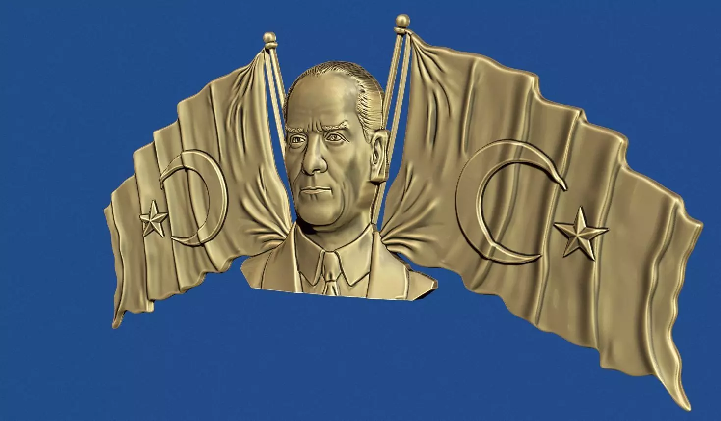  Ataturk  and Turkish flags 3D print model_1