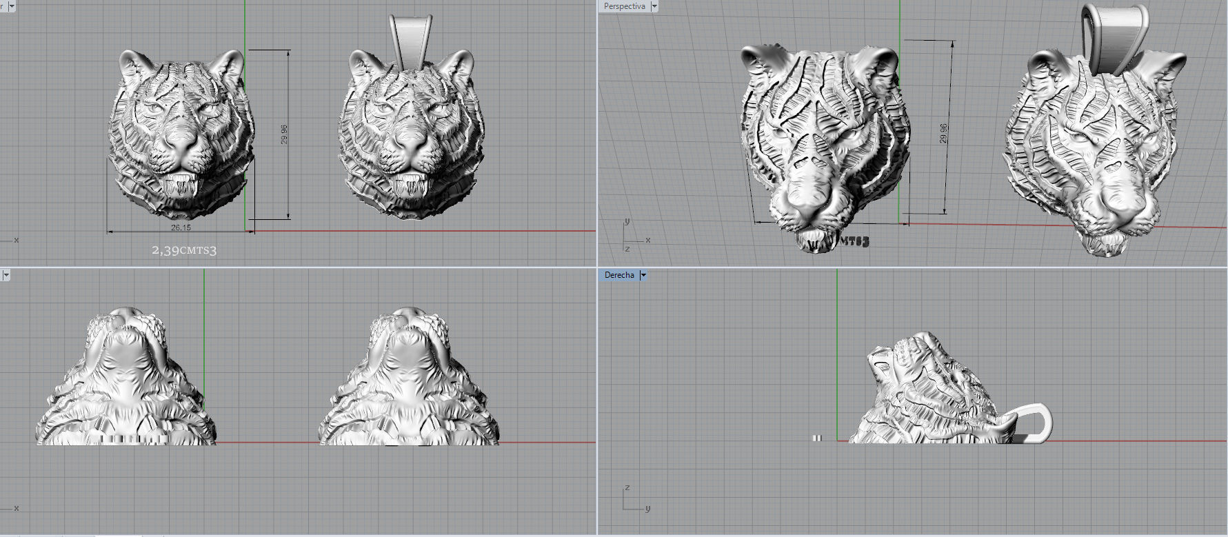 TIger pendant 3D print model_7