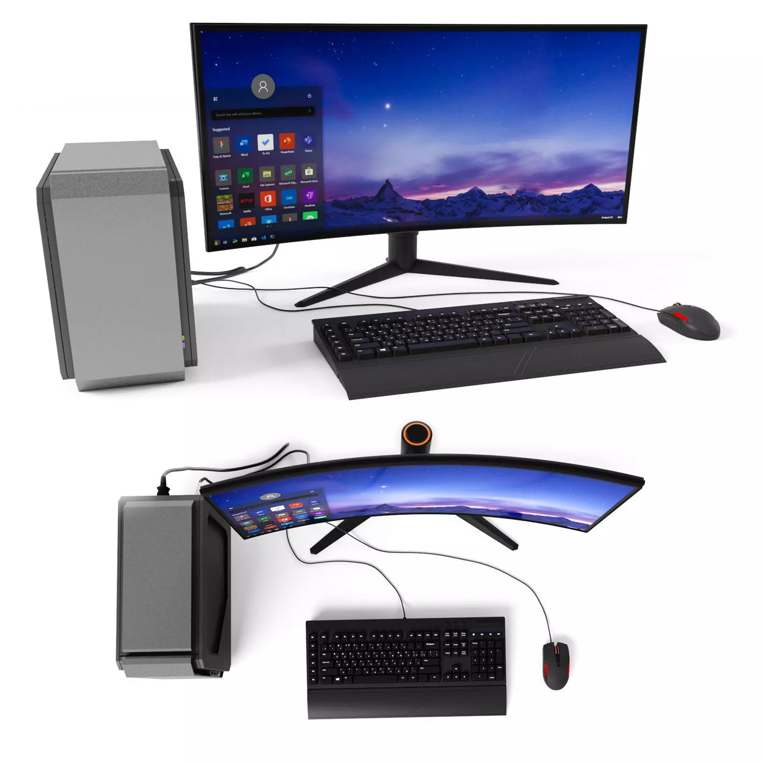 Gaming computer with monitor Low-poly 3D model_0