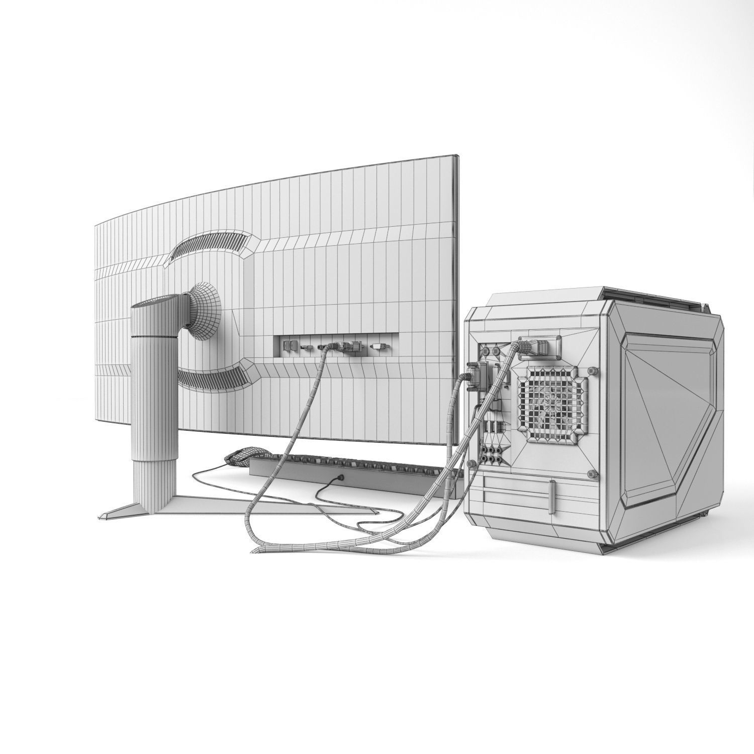 Gaming computer with monitor Low-poly 3D model_2