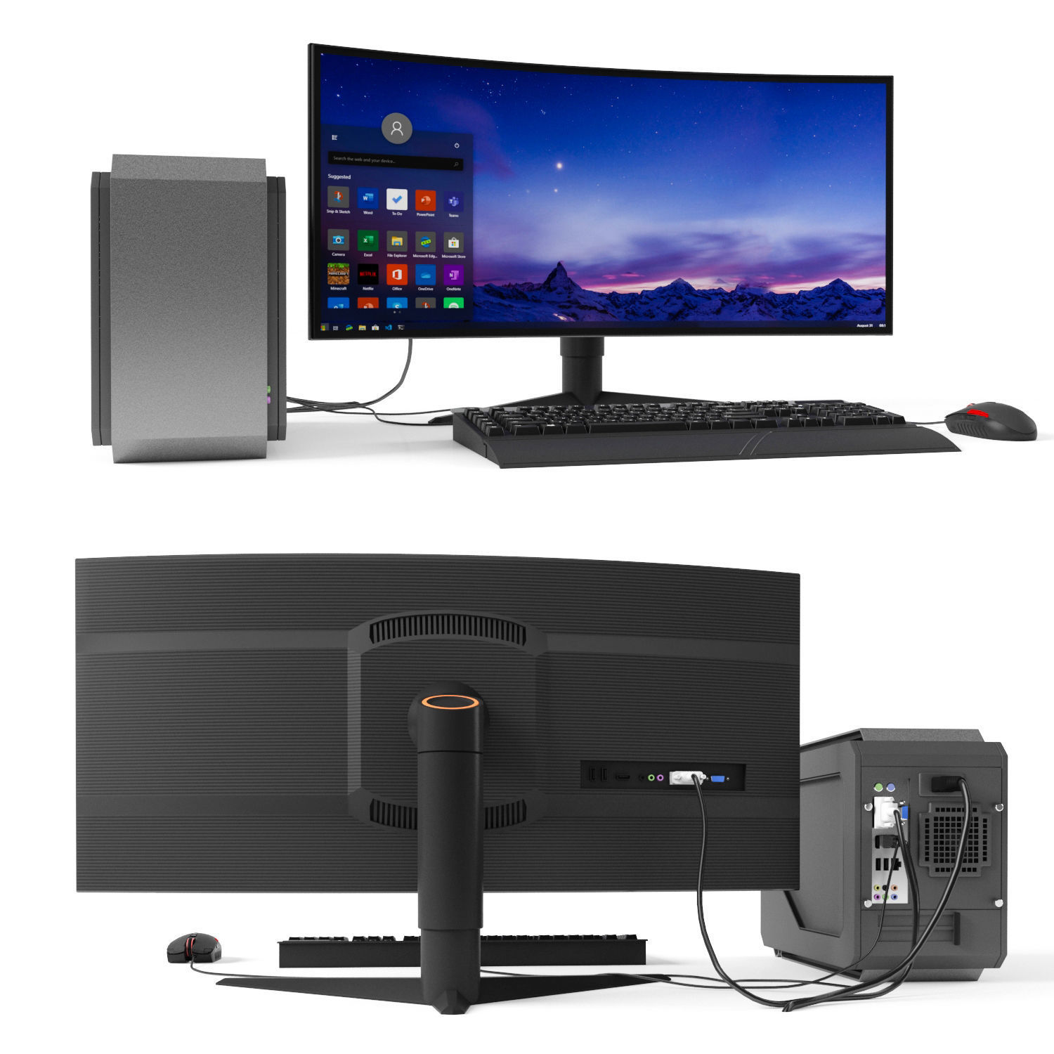 Gaming computer with monitor Low-poly 3D model_7