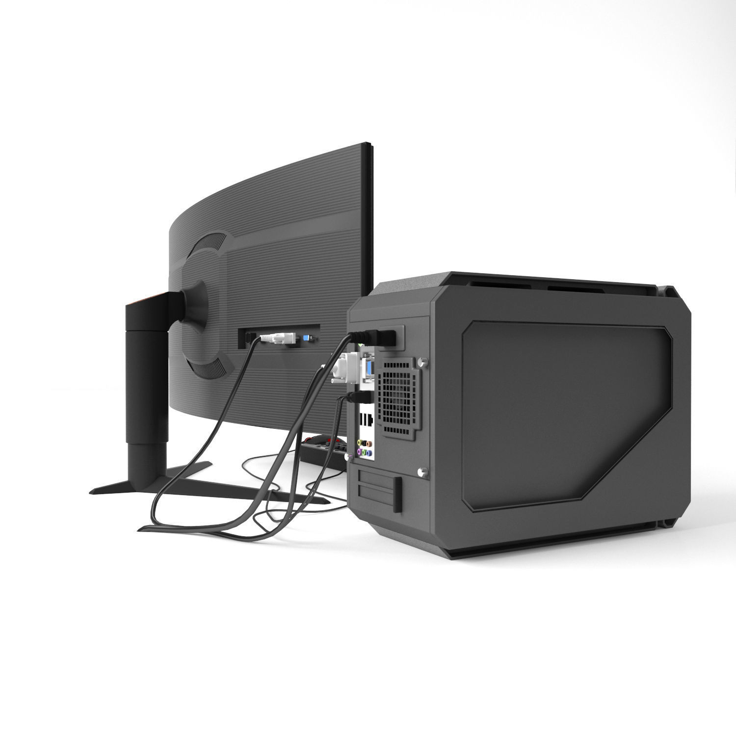 Gaming computer with monitor Low-poly 3D model_12