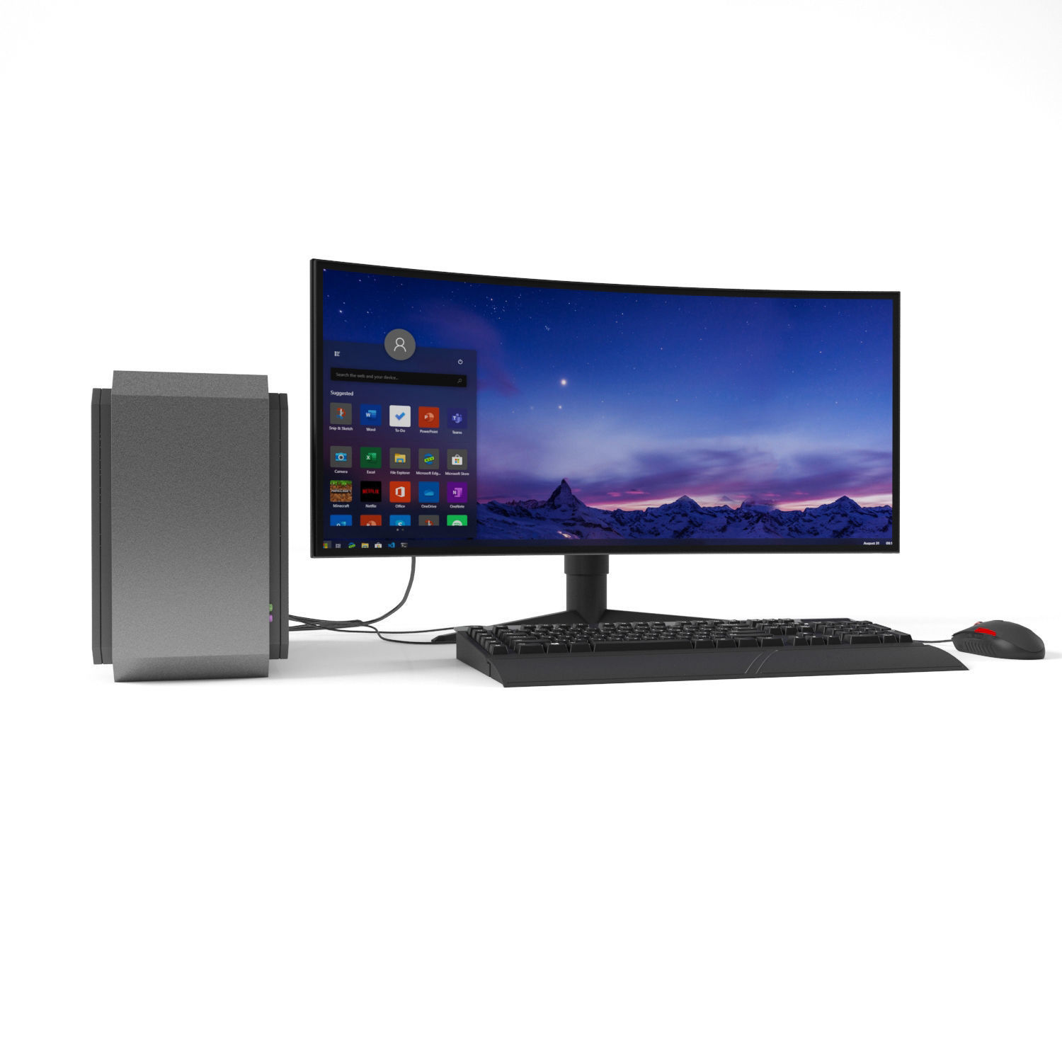 Gaming computer with monitor Low-poly 3D model_3