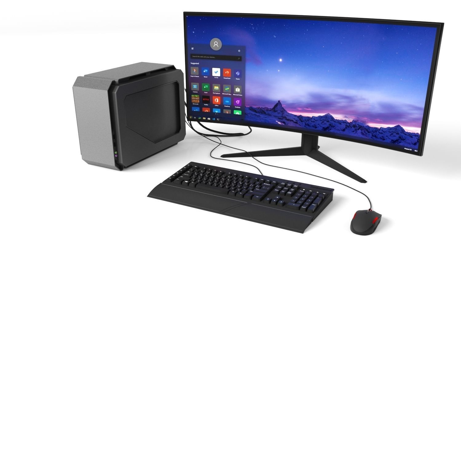 Gaming computer with monitor Low-poly 3D model_5