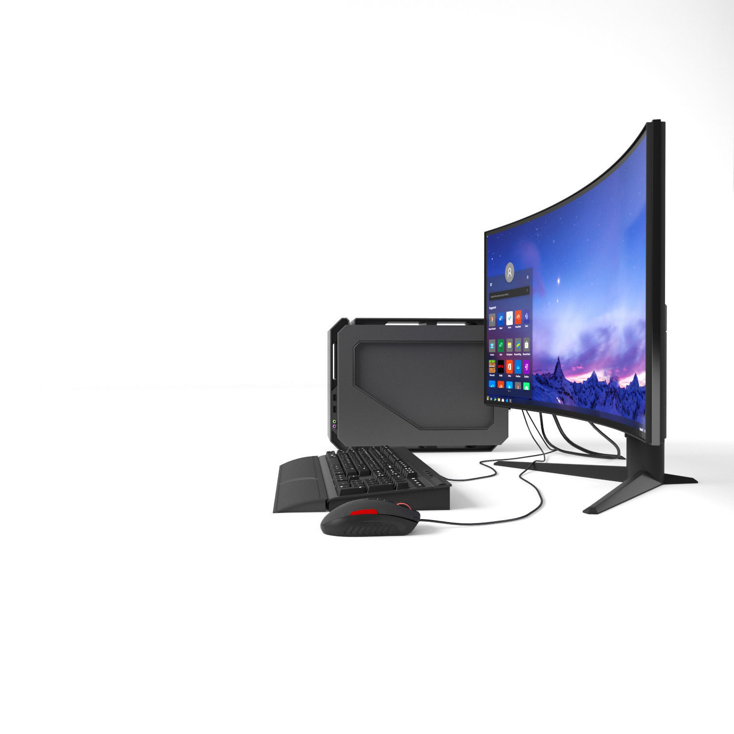 Gaming computer with monitor Low-poly 3D model_11