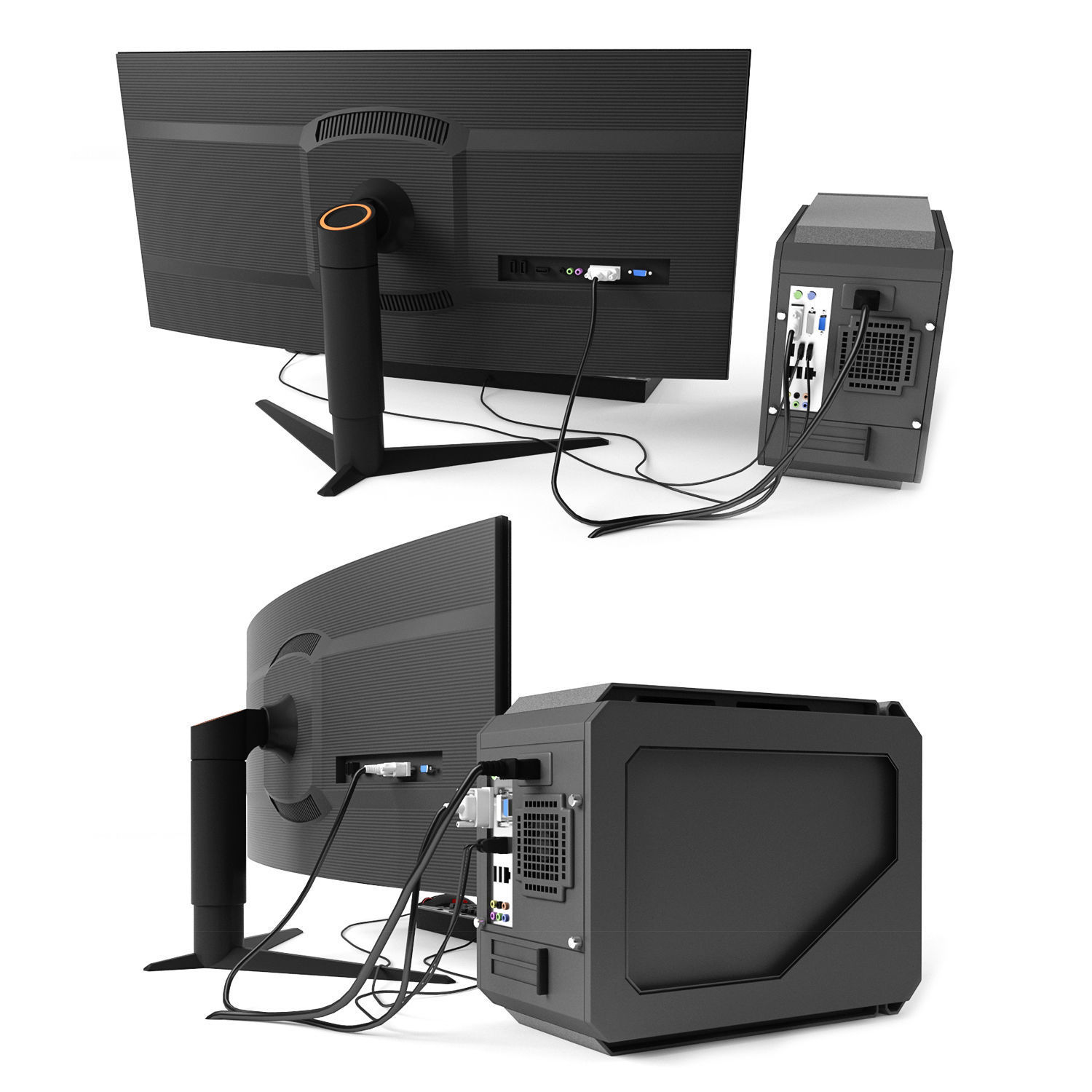 Gaming computer with monitor Low-poly 3D model_6