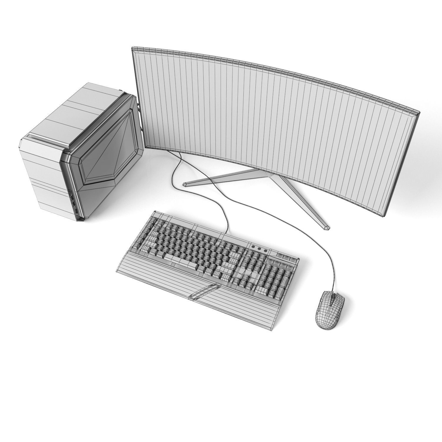 Gaming computer with monitor Low-poly 3D model_14