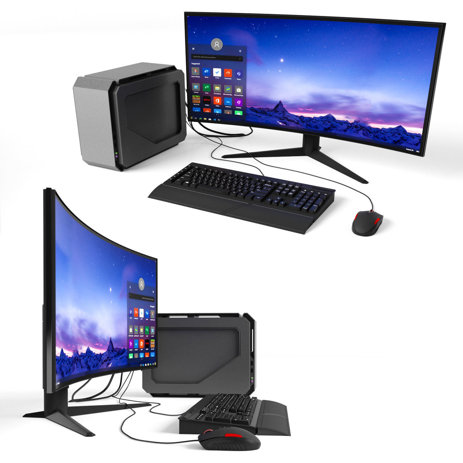 Gaming computer with monitor Low-poly 3D model_1