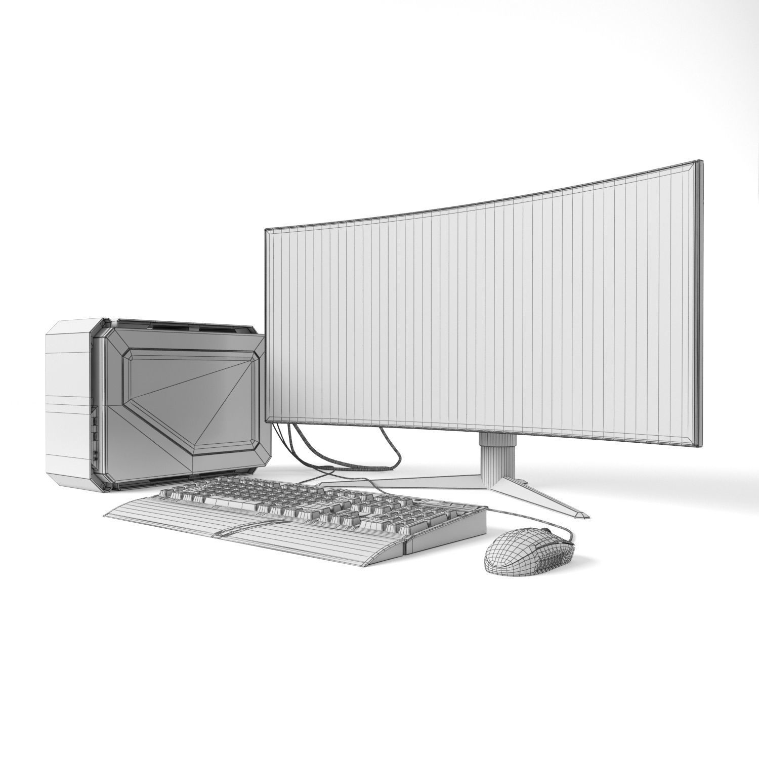 Gaming computer with monitor Low-poly 3D model_13