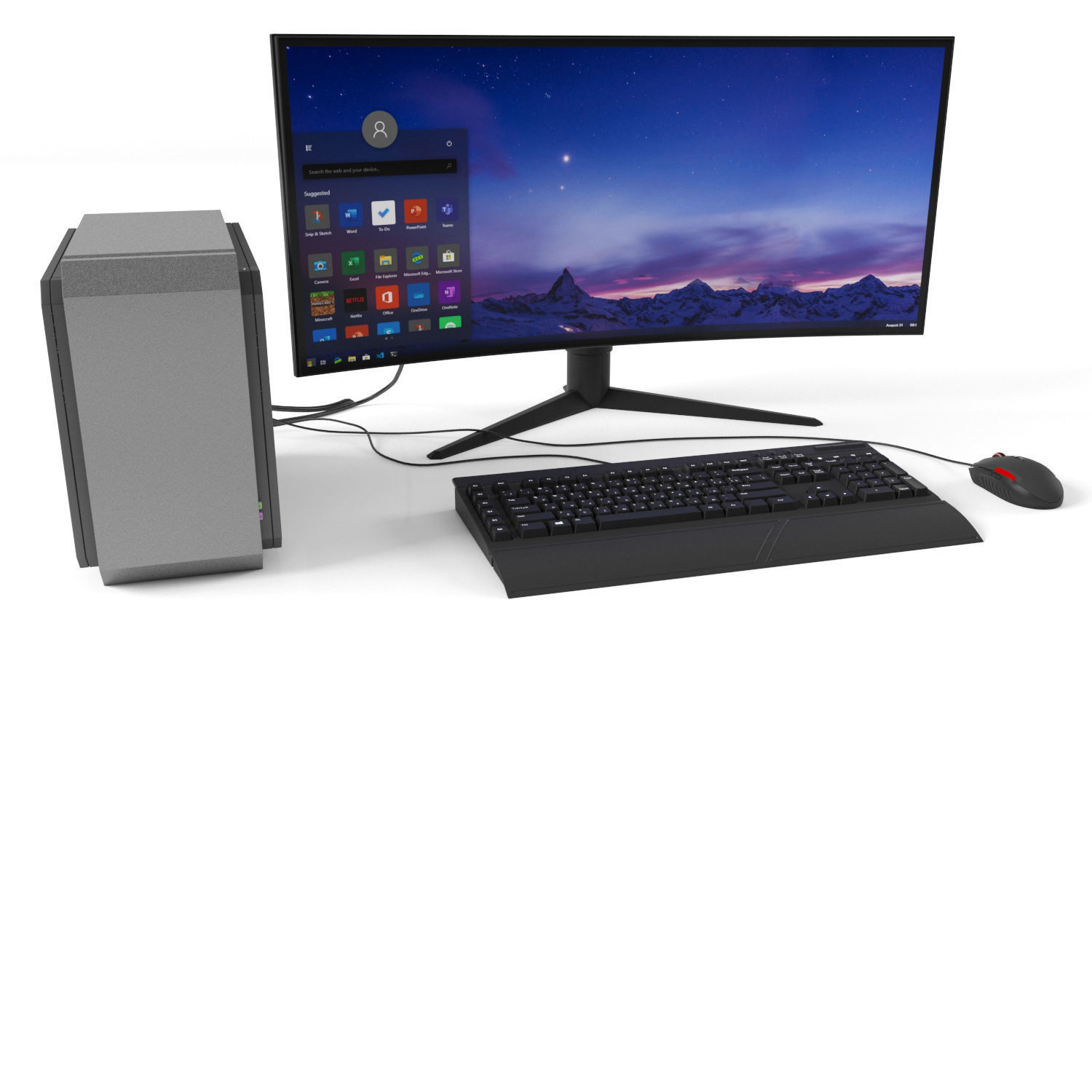 Gaming computer with monitor Low-poly 3D model_9