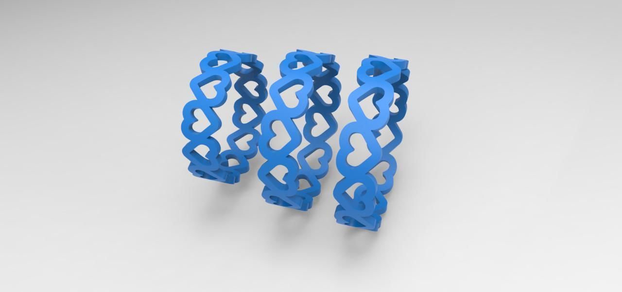 Wedding ring with heart  3 ring size 3D print model_8