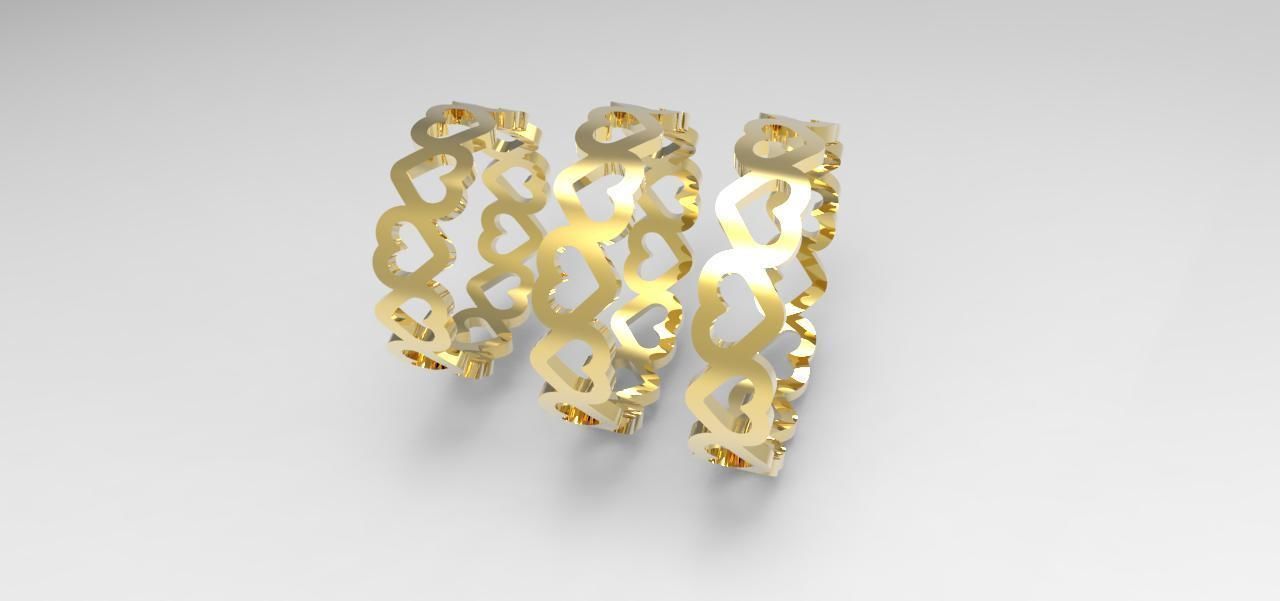 Wedding ring with heart  3 ring size 3D print model_3