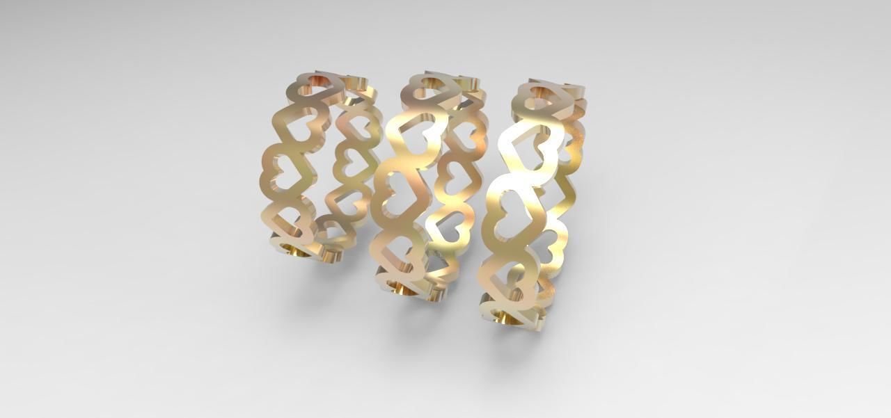 Wedding ring with heart  3 ring size 3D print model_10
