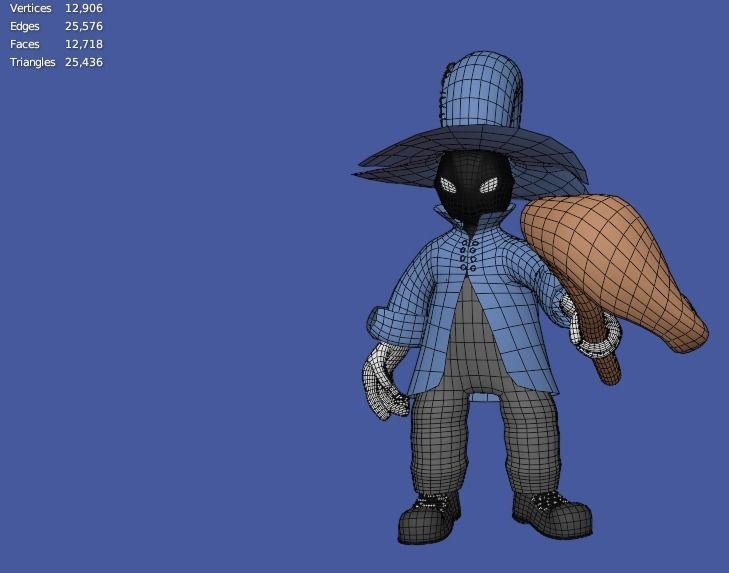 Character cartoon with long stick 3D model_4