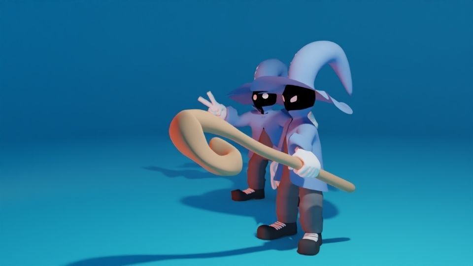 Character cartoon with long stick 3D model_2