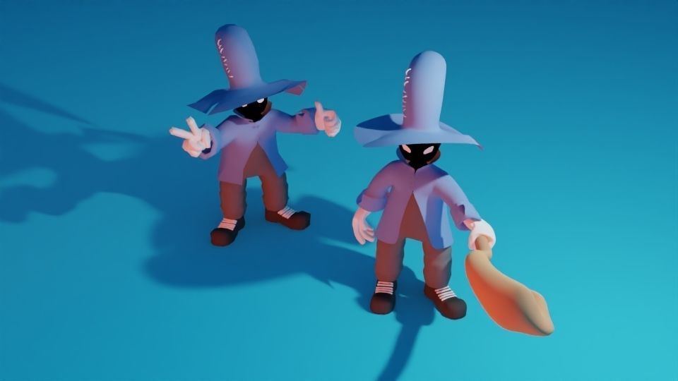Character cartoon with long stick 3D model_1