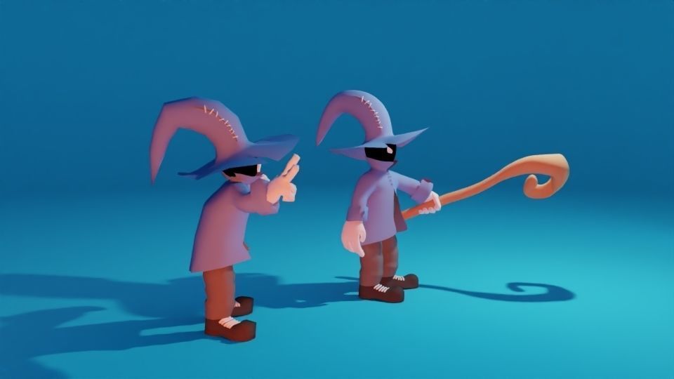 Character cartoon with long stick 3D model_3