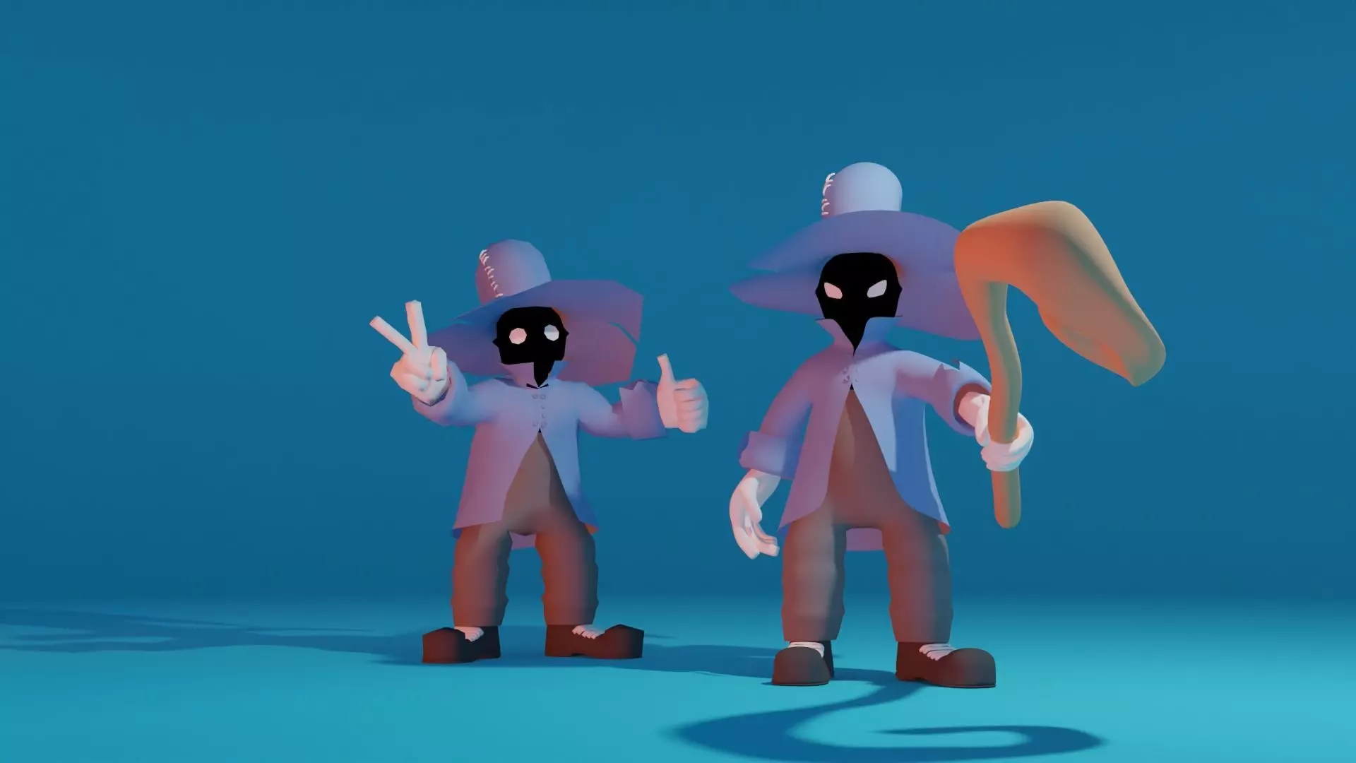 Character cartoon with long stick 3D model_0