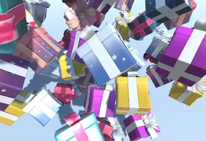 PBR Presents gifts low poly model with LODs