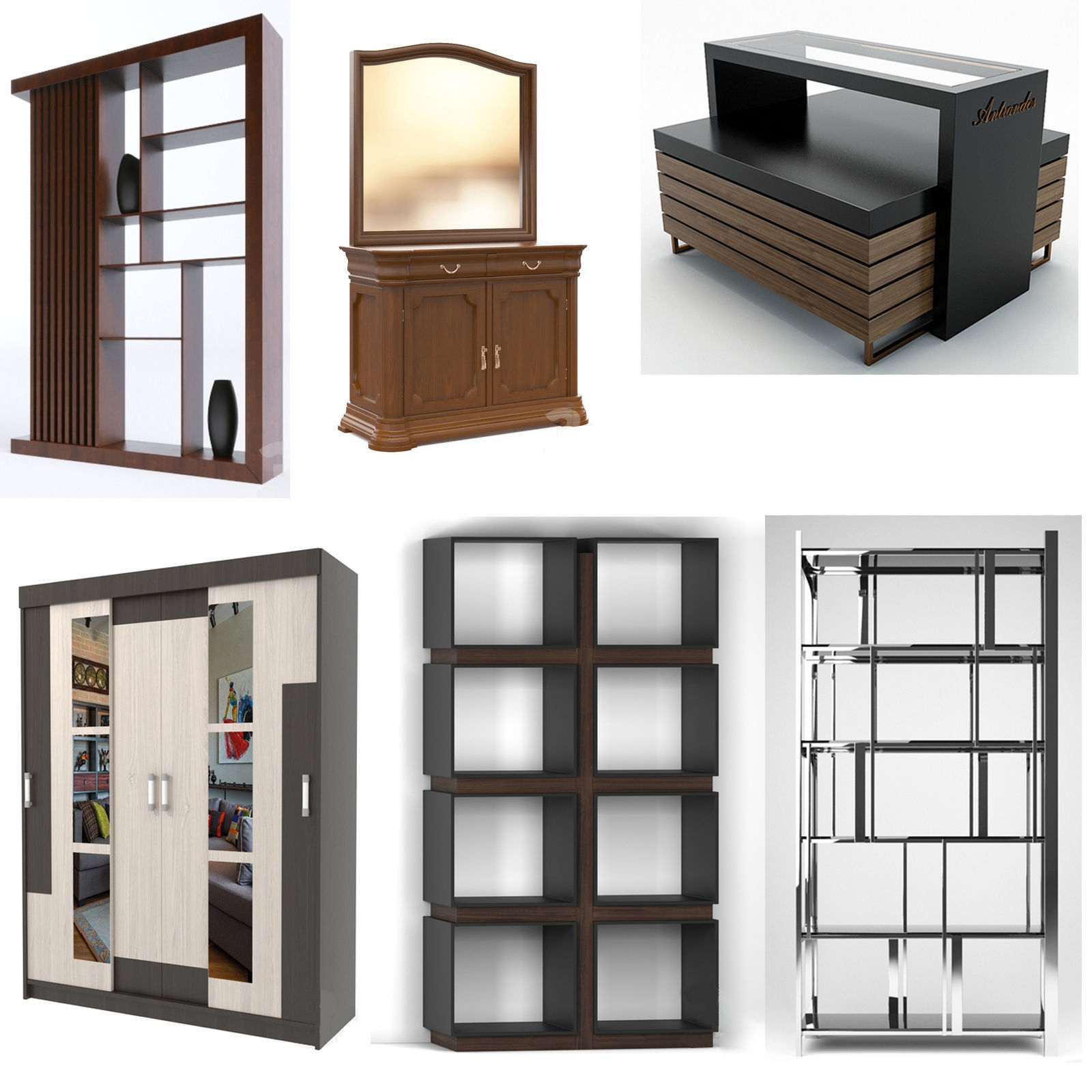 Wardrobes bedside tables closets and nightstands 48 pieces 3D model_0