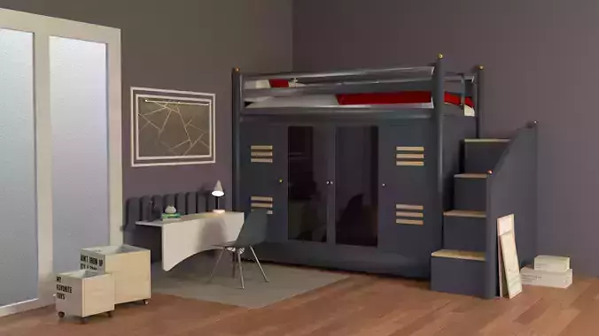 BEDROOM - 3D BUNK BED FURNITURE MODEL - SCENE AND MODELS