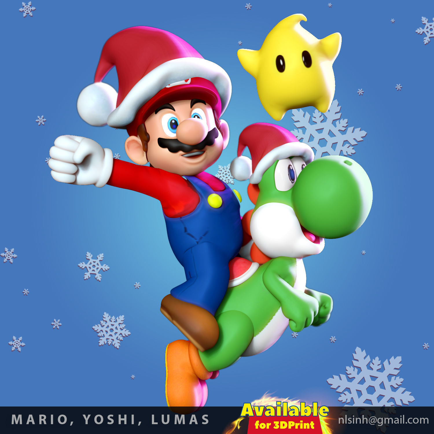 Mario - Yoshi - Lumas - Fanart 3D print model_5