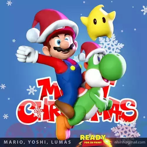 Mario - Yoshi - Lumas - Fanart 3D print model