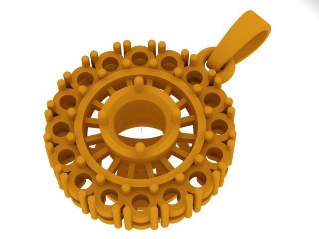 P0001 round diamond pendant gold 3D print model_5