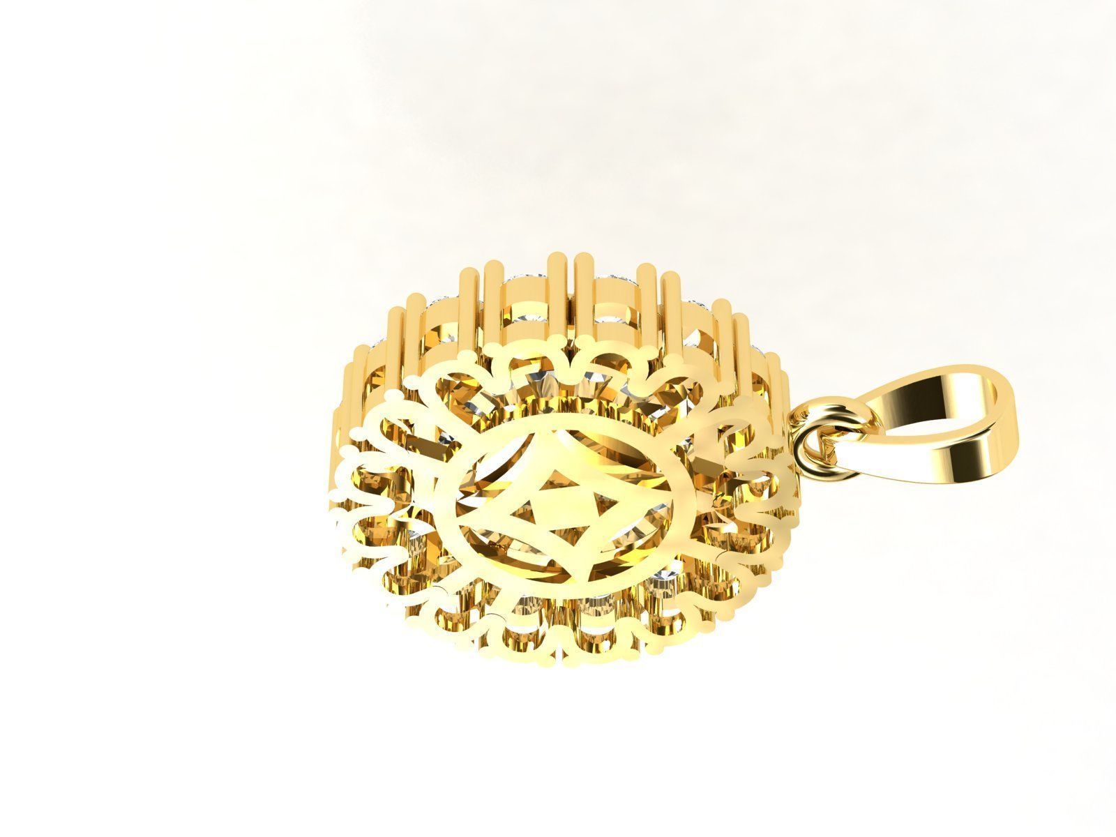 P0001 round diamond pendant gold 3D print model_2
