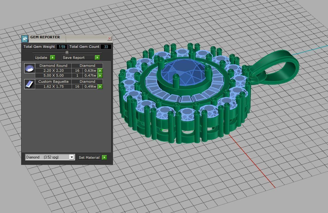 P0001 round diamond pendant gold 3D print model_3