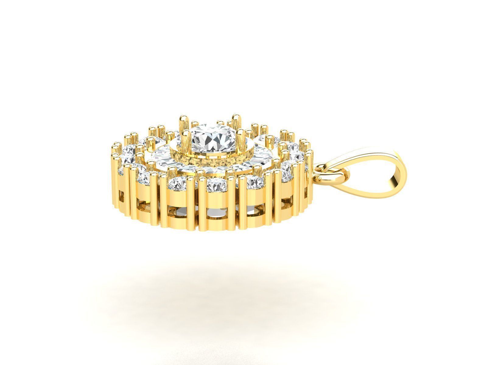 P0001 round diamond pendant gold 3D print model_1