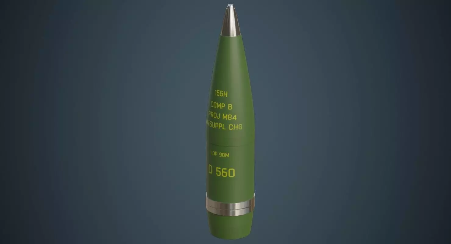 Artillery Projectile 1A Low-poly 3D model_0