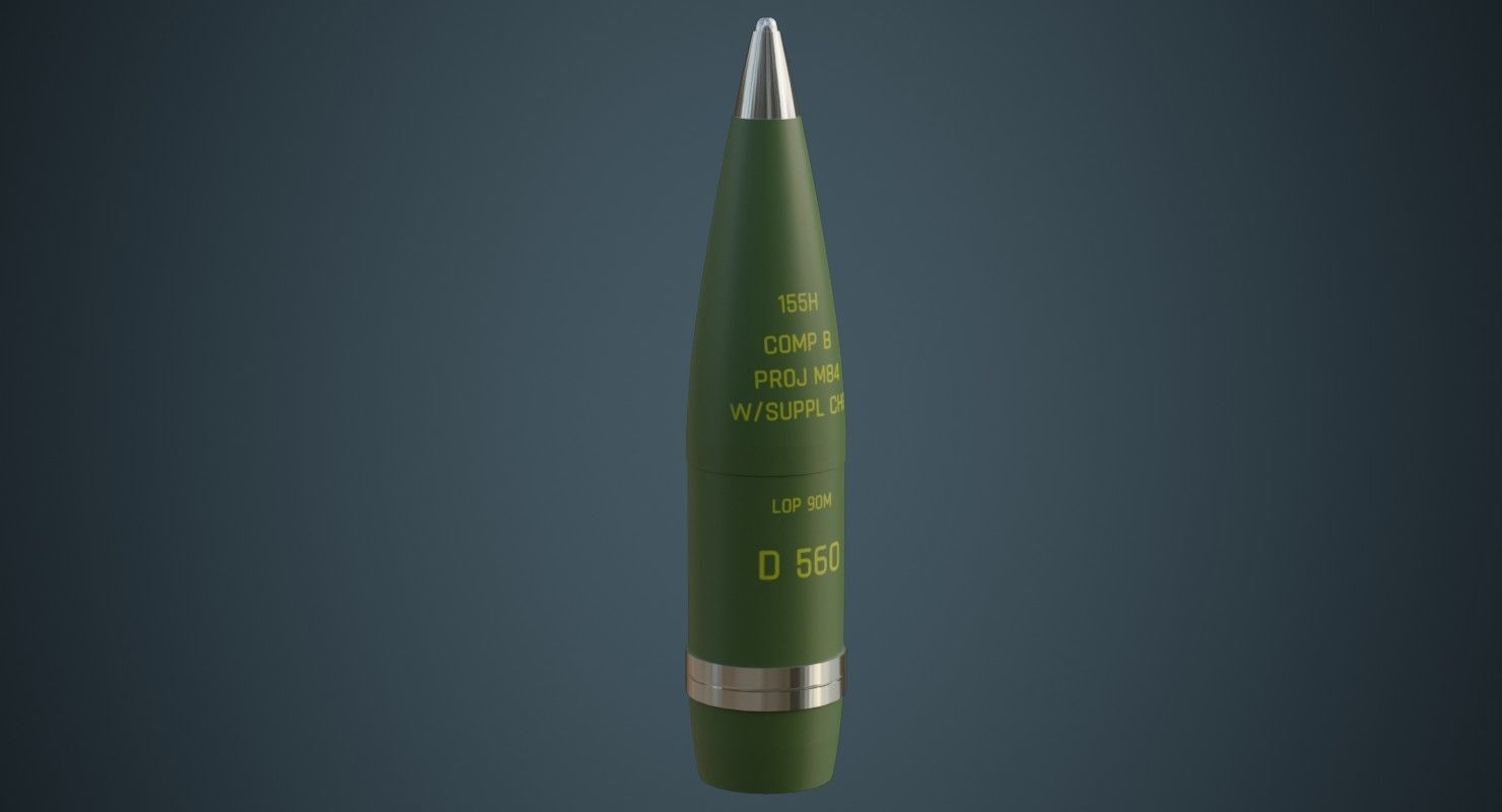 Artillery Projectile 1A Low-poly 3D model_1